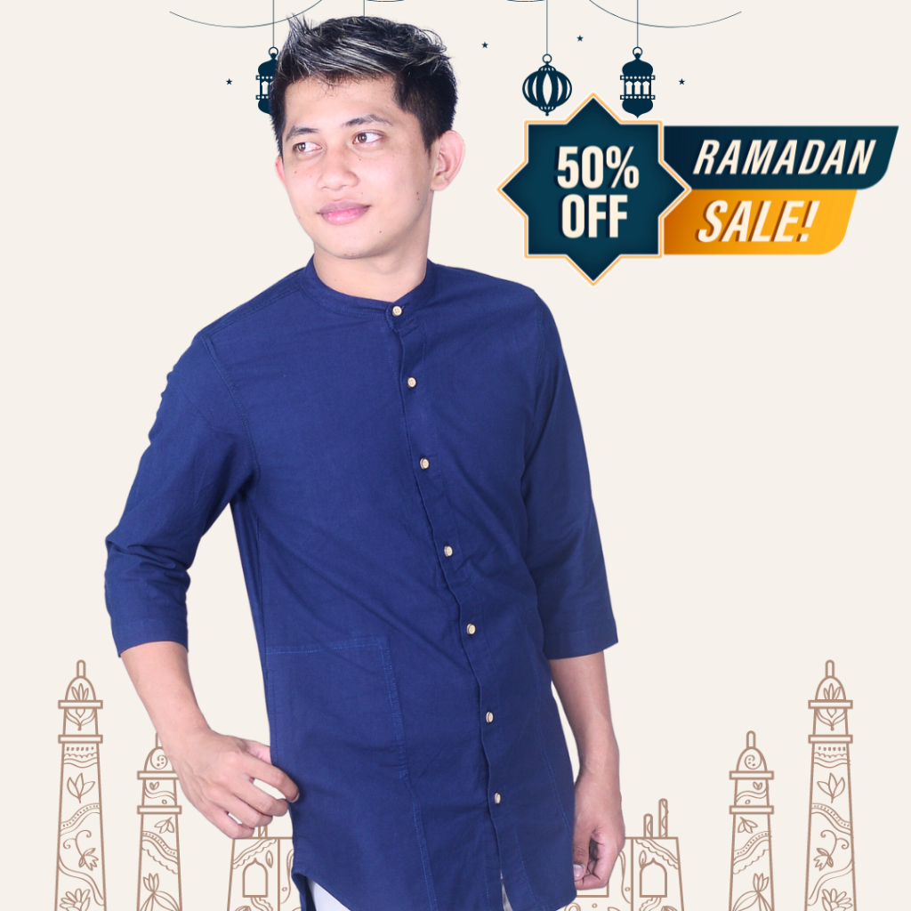 Baju Koko Pria Dewasa Lengan Pendek Terbaru Ori Kurta Warna Navy