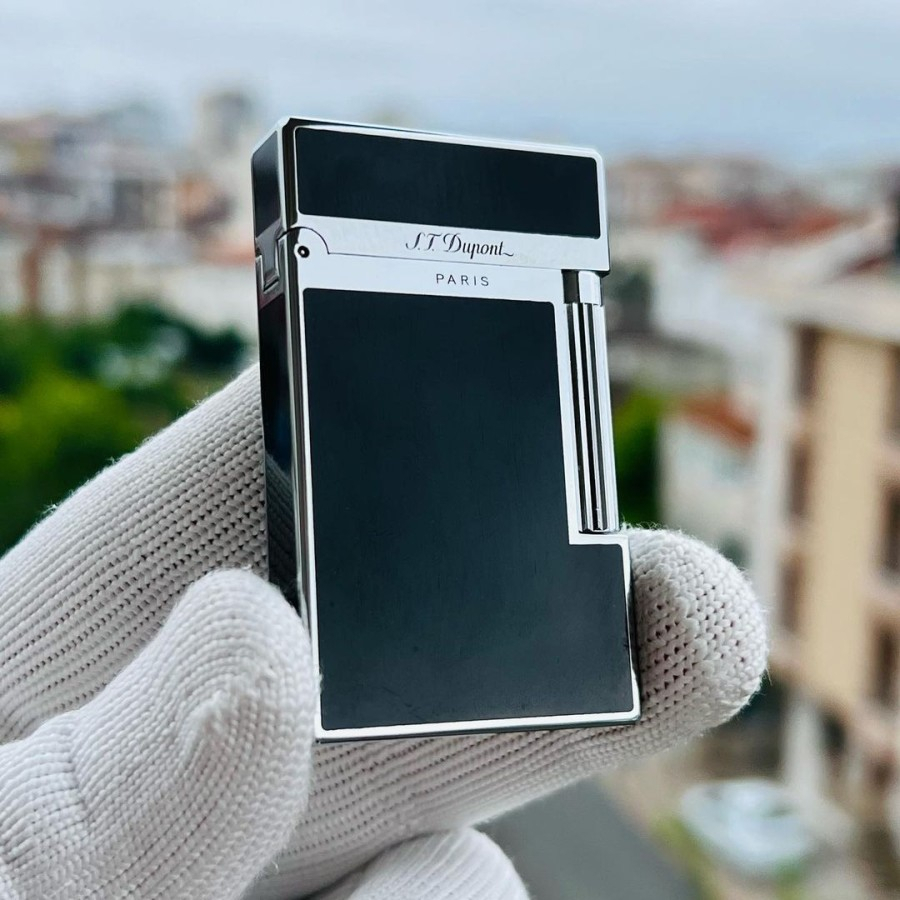 FREE BOX Korek Api S.t Dupont Black Silver Lighter Premium Quality