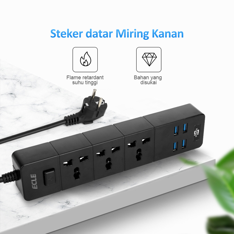 Power Strip Stop Kontak Colokan Listrik 4 USB Port +3 Lubang Socket +1 Tombol Power On Off 2.1A 2500W