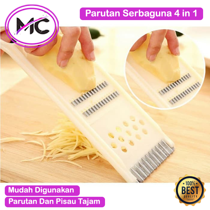 Parutan Serbaguna 4 in 1 Alat Pemotong Buah Sayur Multifungsi Pisau Potong Kentang Stainless