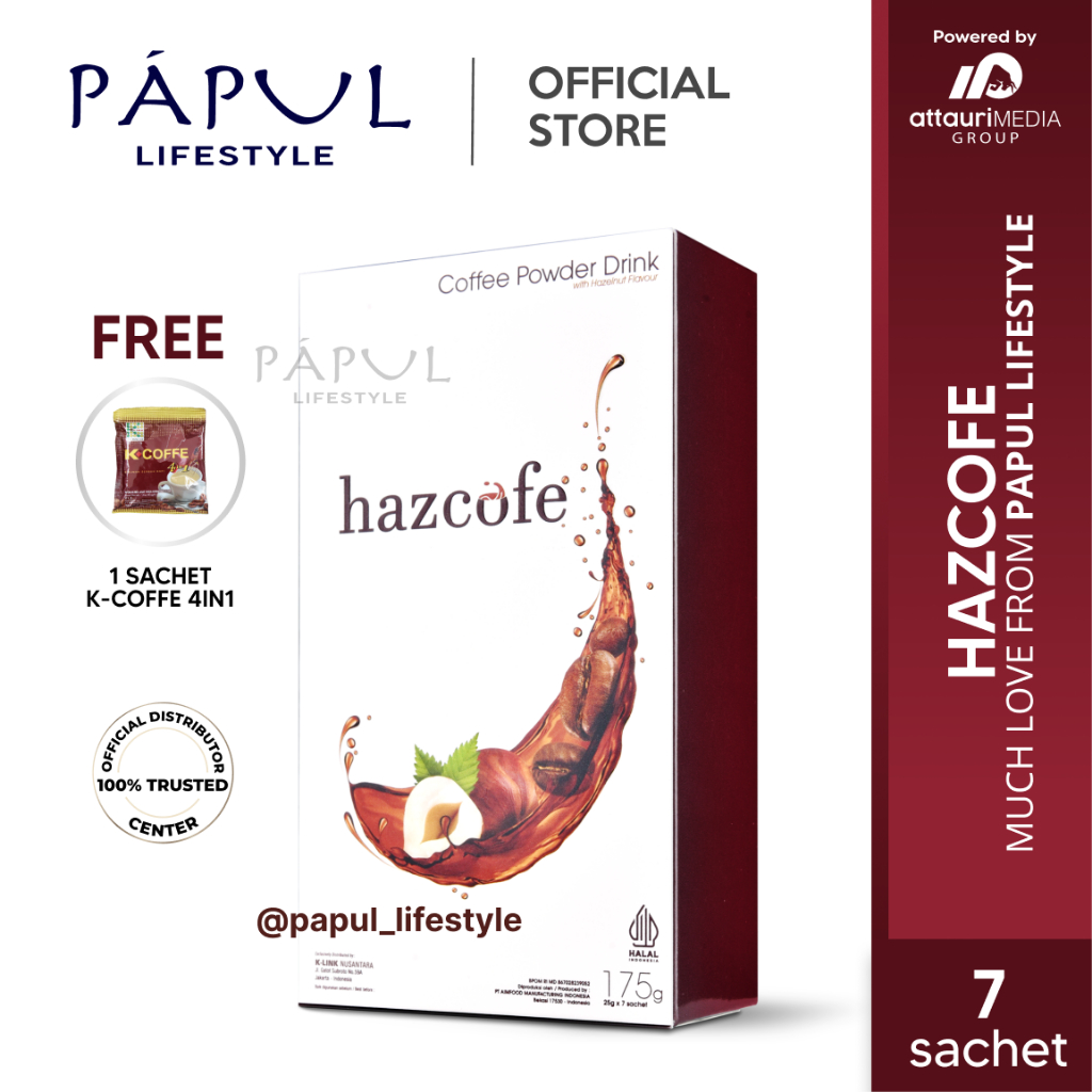 

HazCofe dengan Biji Kopi Robusta pilihan Ekstrak Hazelnut dan Gula Aren Original By K Link | Papul Lifestyle