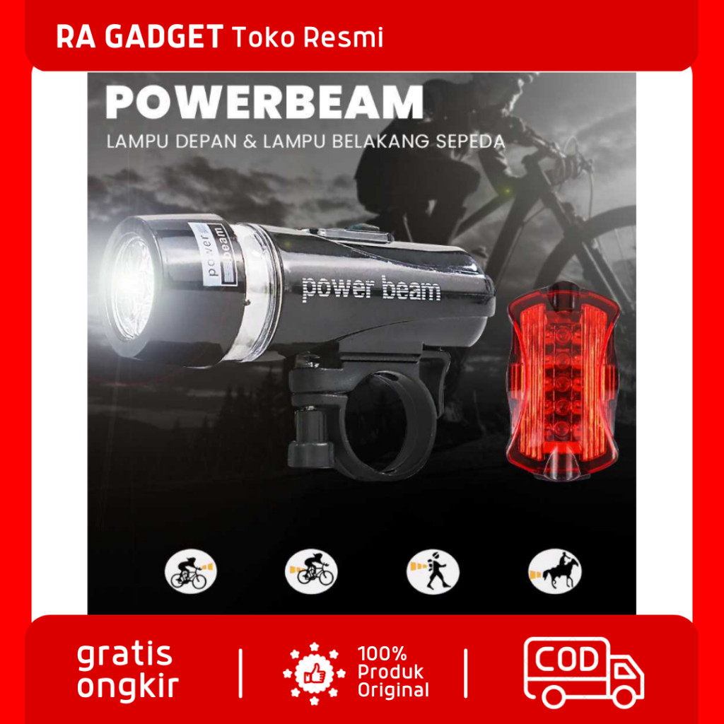 Powerbeam Lampu Depan Belakang Sepeda 5 LED Waterproof 2 Mode / Lampu LED Cree Depan Sepeda Gunung L