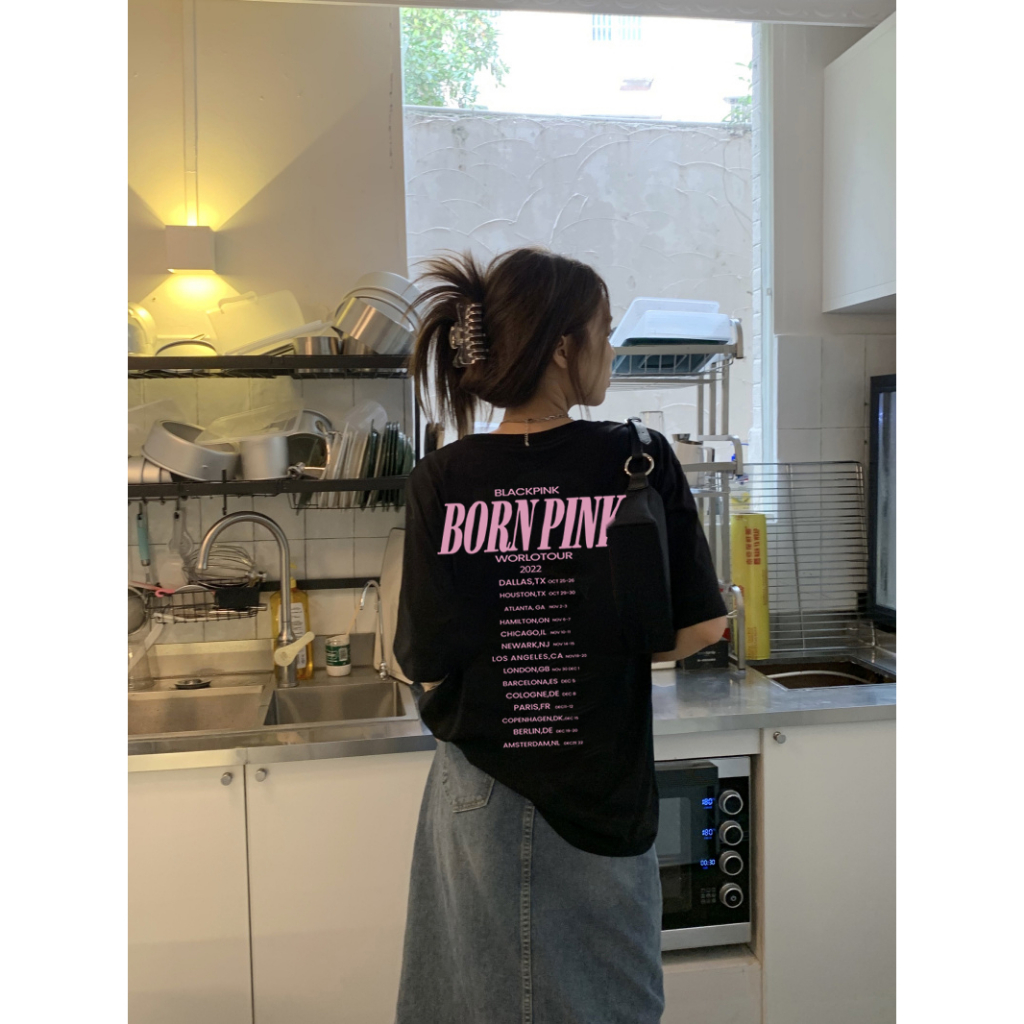 EUNII T-shirt Lengan Pendek Retro BlackPink Korean Style/Kaos Atasan Wanita/Baju Kaus Oversize Wanita/Kaos Wanita