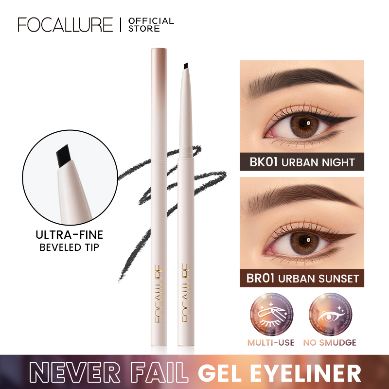 Focallure Modernurban Waterproof Eyeliner Gel Never Fail No Smudge Eyeliner Ultra-fine Beveled Tip Multi-use Smooth High Pigment Quick Dry Anti-transfer Eyebrow