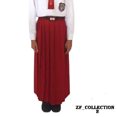 Rok Panjang Sekolah SDMI Perempuan Seragam Sekolah Rok Panjang Rempel lipit Merah, Coklat, Hitam, Pu