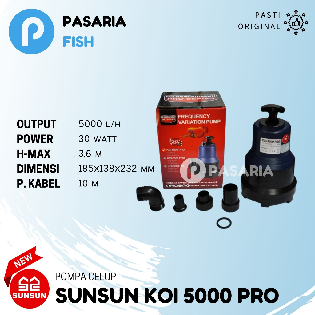 NEW SUNSUN KOI5000/KOI 5000 Liter/Jam Pompa Celup PRO Tambak/Kolam Hemat