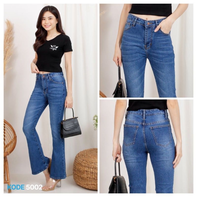 Highwaist Cutbray Jeans Wanita Modis