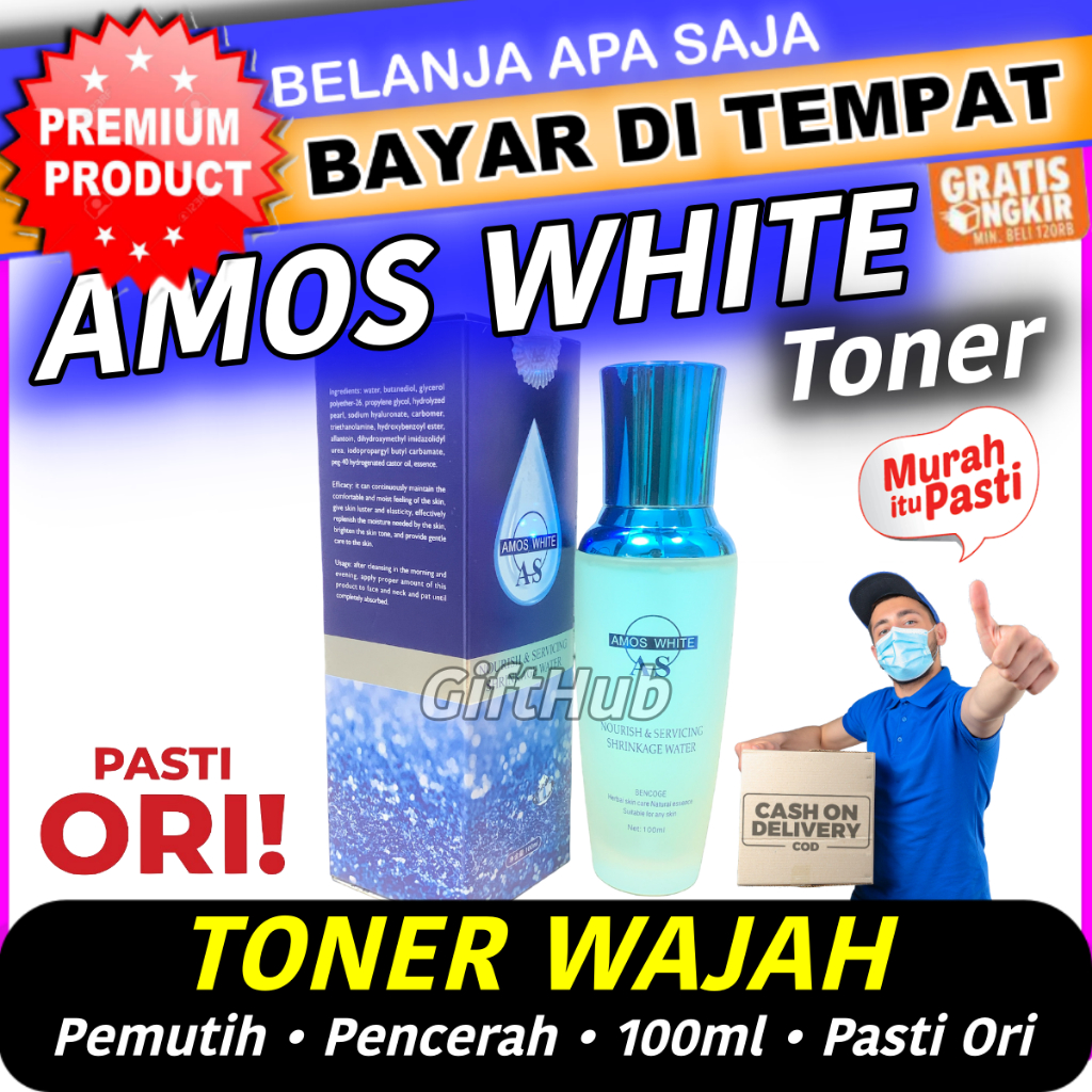 Amos White Toner Wajah 100ml Miracle Brightening Water Original 7 Days Whitening dan Anti Fleck Pemu