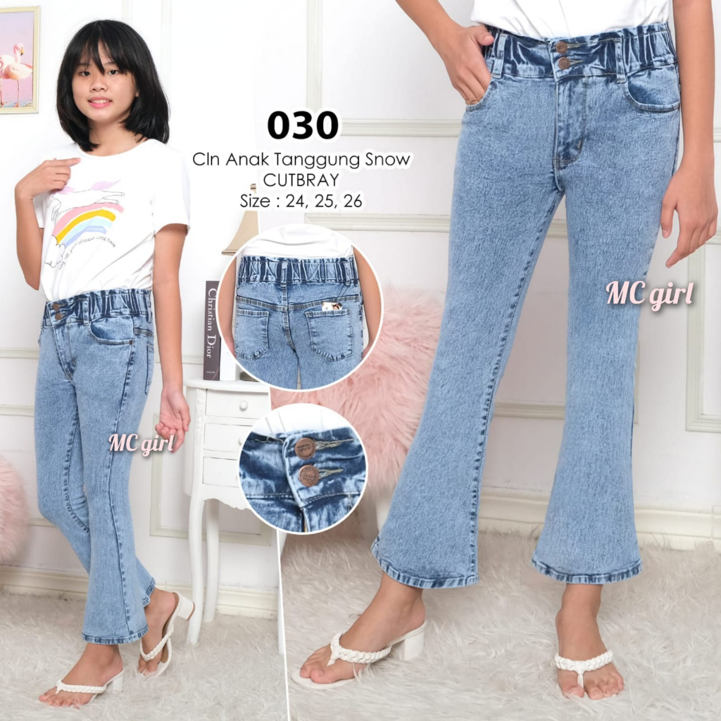 MC girl - Celana Jeans Cutbray Kancng 2 Anak Tanggung / Cutbrai Jeans Kancing Dua Anak Perempuan / Celana Denim Kaki Lebar