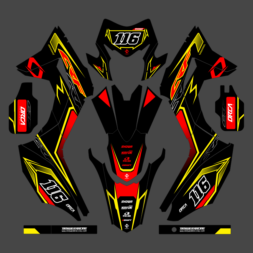 DECAL CRF FULL BODY HITAM KUNING MERAH FREE DESAIN