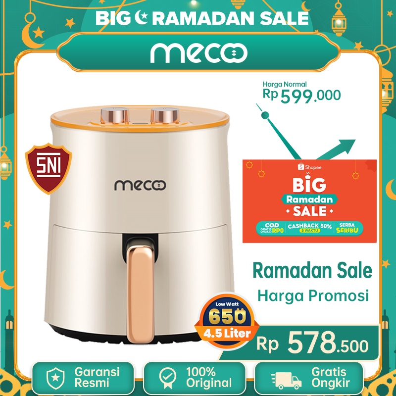 Mecoo Most Aesthetic Air Fryer 650 Low Watt  Air Fryer Manual 4.5 L Lilac Orange  NX-01-JX / NX 01 JX Hemat Listrik &amp; Anti Jeglek Mesin Penggorengan Tanpa Minyak