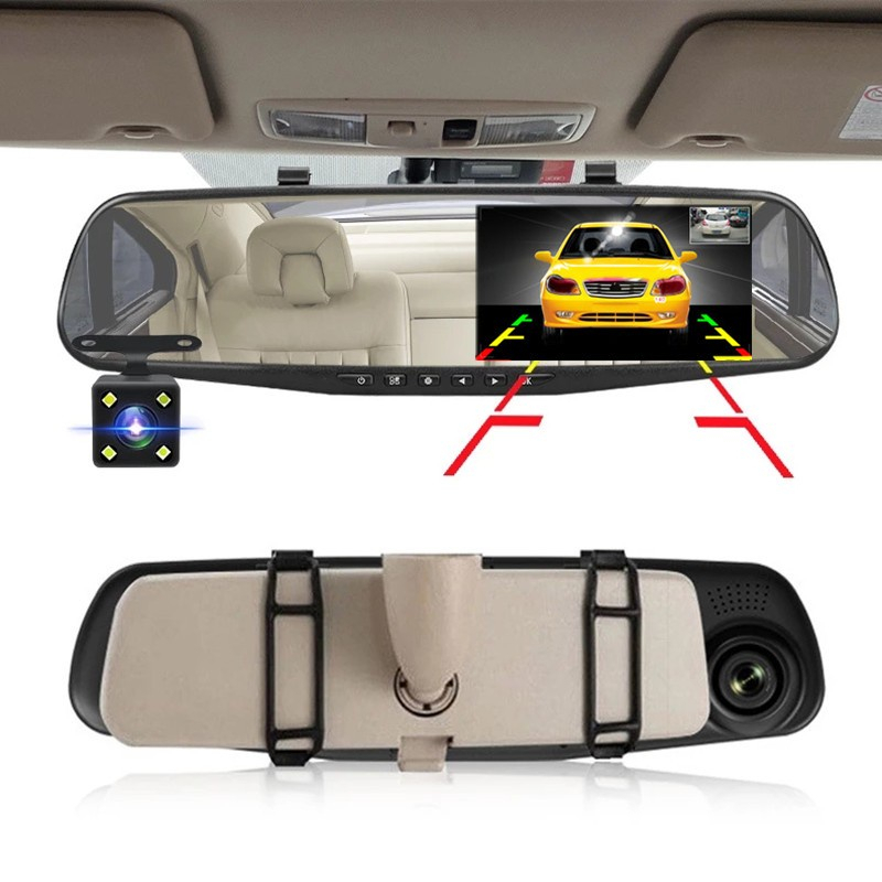 4.3 inch Dash Cam Car DVR Full HD 1080P Video  Dual Lens Front Rear Rearview Mirror Loop Recording