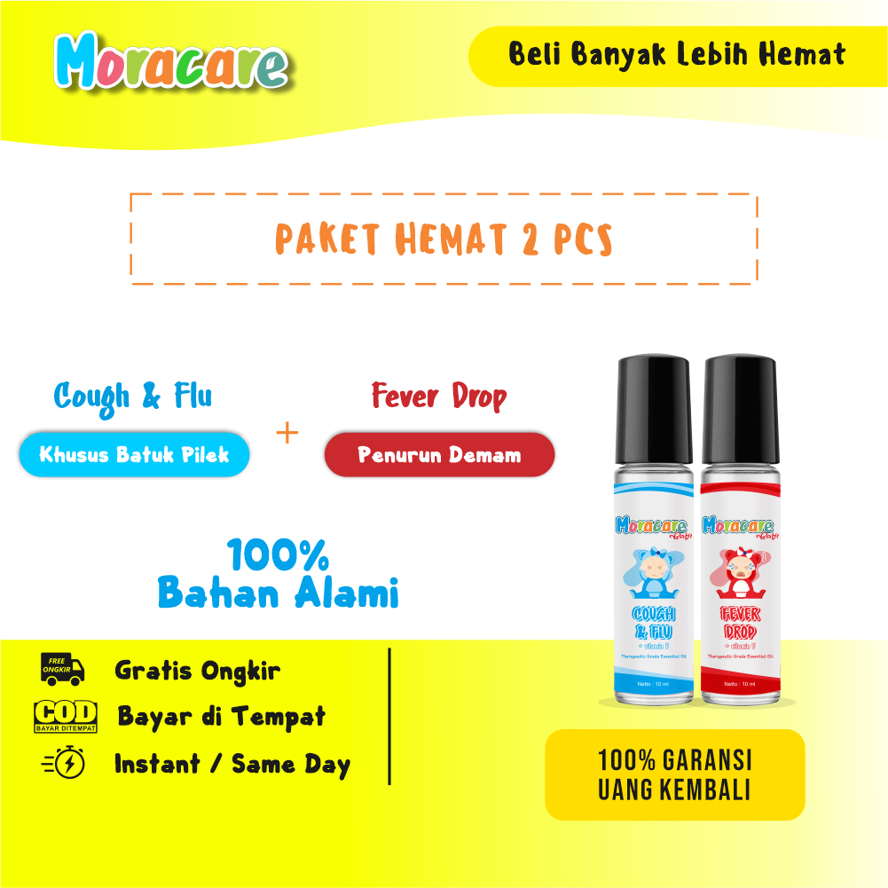 Pereda Flu Batuk dan Demam Tinggi bukan Cessa - Moracare Cough Flu & Fever Drop Baby Roll On 10 ml
