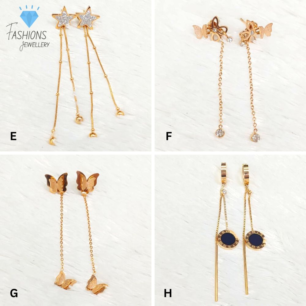 Anting panjang titanium Rose Gold