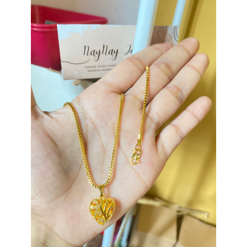 Kalung 2 suku Italy love ukir 24k / 45cm lapis emas