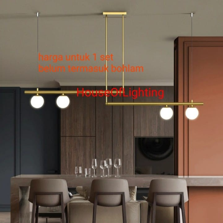 SL267-4 LAMPU GANTUNG HIAS MODERN PANJANG MINI BAR ISLAND TABLE MEJA MAKAN MINIMALIS GOLD PENDANT LA