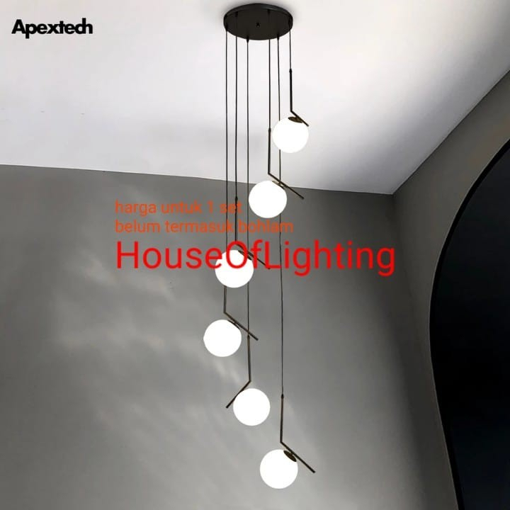 SL8018-6 LAMPU GANTUNG VOID TANGGA MINIMALIS DEKORASI PENDANT LAMP HITAM