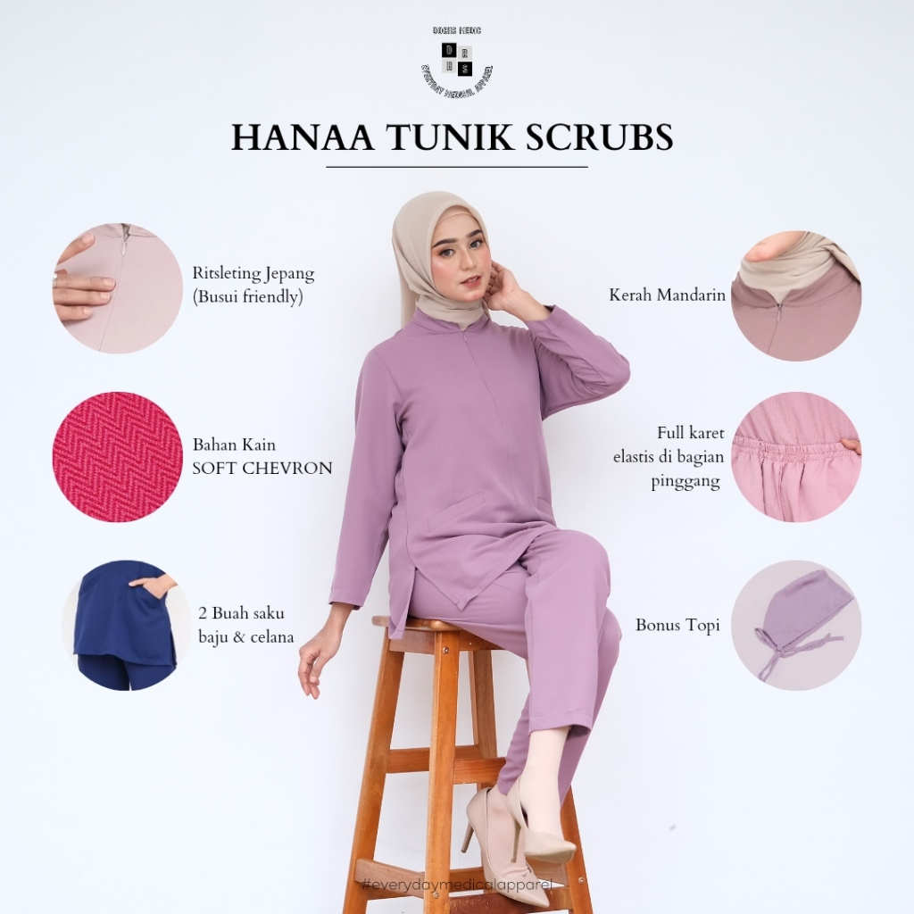 HANAA Tunik Scrubs / Baju OK Tunik Tunic Syar'i  (The Prime Scrubs By DOCHS MEDIC)