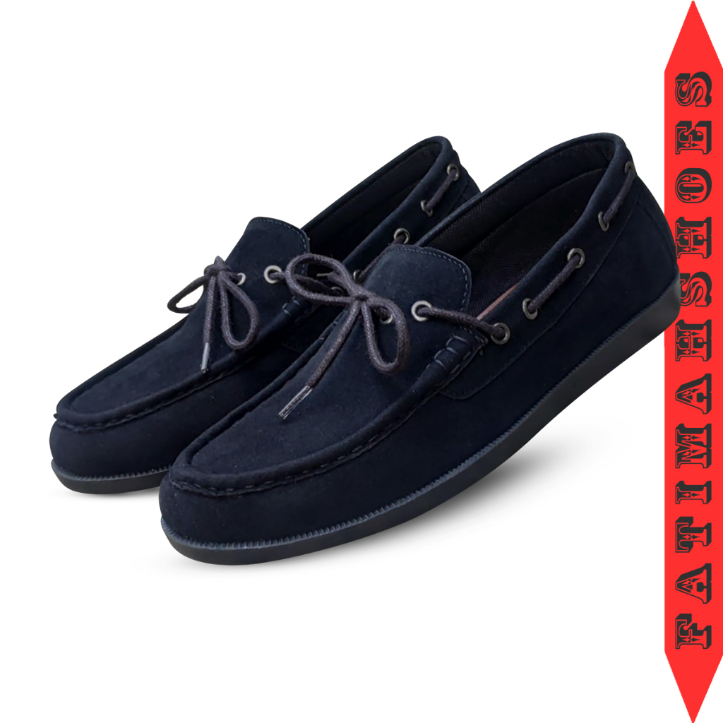 HF OZZY Sepatu Kasual Slip On Slop Pria Casual Kulit Sintetis Suede Hitam