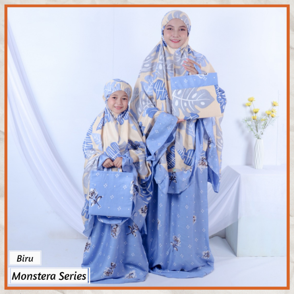 Ezpata Mukena Couple Ibu Anak Motif Bunga Kekinian Monsterra Rayon Premium Tebal Free Tas Terbaru Termurah