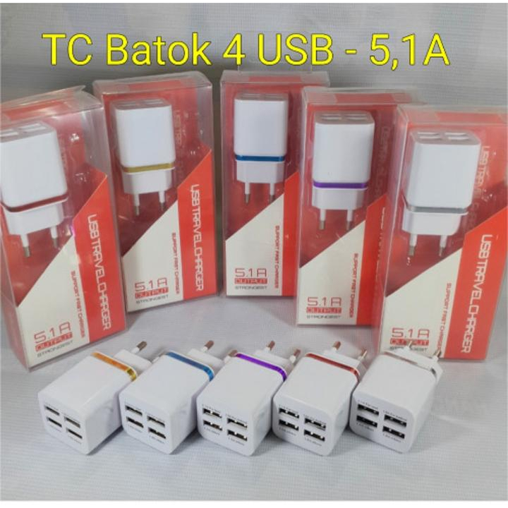 Batok Travel Charger Adaptor Charge 4 Port usb 5.1A