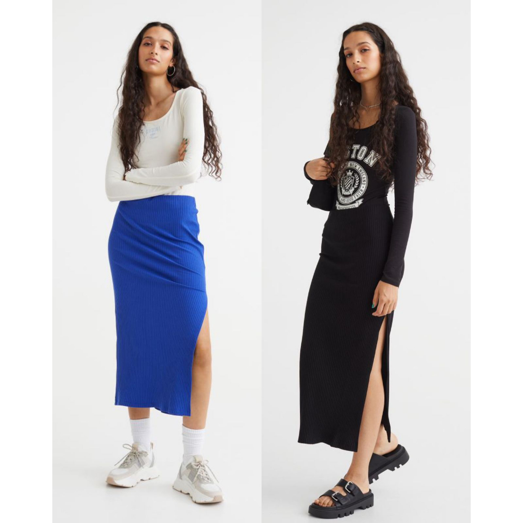 H&amp;M Ribbed Maxi Skirt with a Slit