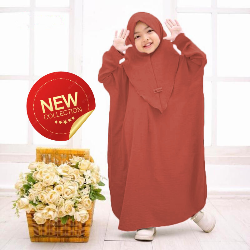 ORI BERLABEL Abaya Kaftan Kids Annisa Set Khimar Baju Abaya Anak Sage | Abaya Anak Perempuan Terbaru