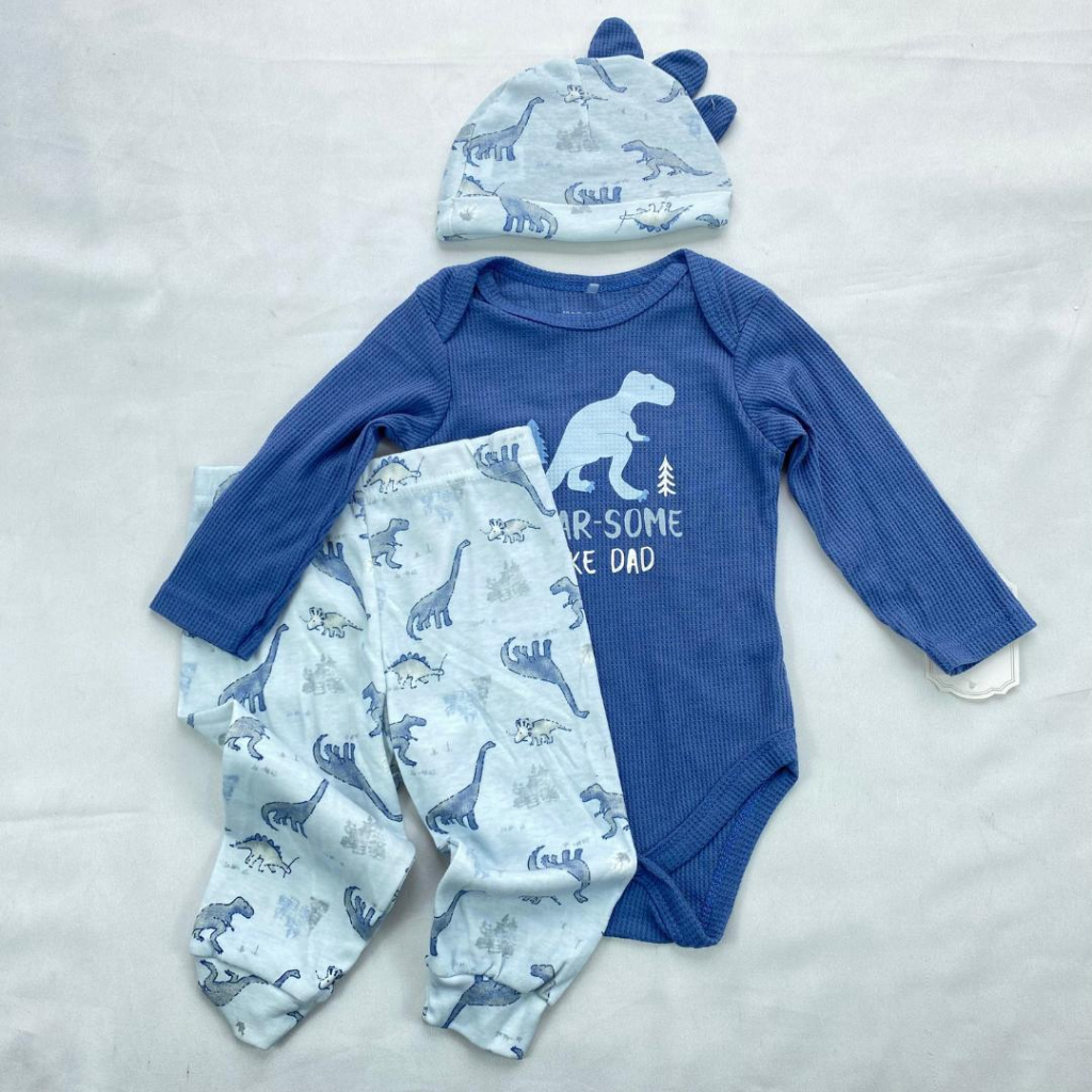 baju bayi sleepwear piyama kupluk homewear jumpsuit bungkus kaki /  JUMPER SET 3in1 0-9 bulan import