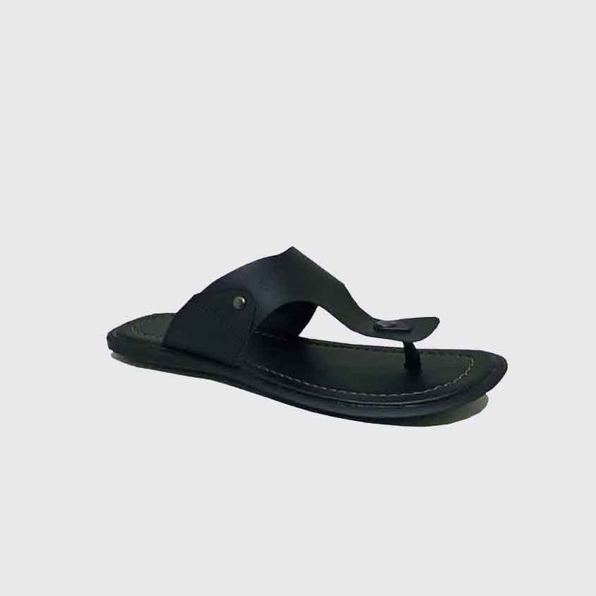 Sandal Slide Pria Kulit Asli | Sendal Selop Hitam-Putih | Ukuran Kaki Besar Jumbo