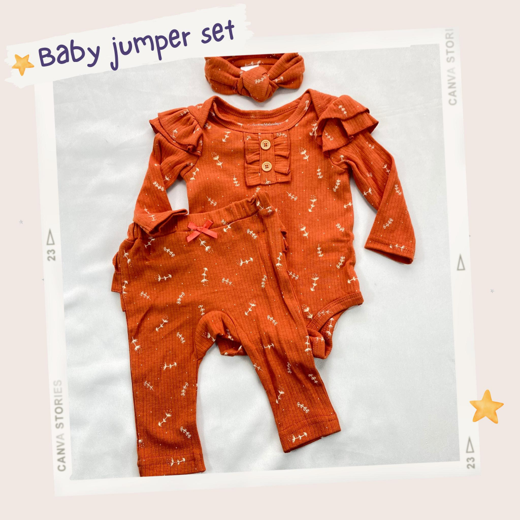 Baju jumper set 3in1 lucu anak perempuan ala korea usia 0-9 bulan import premium