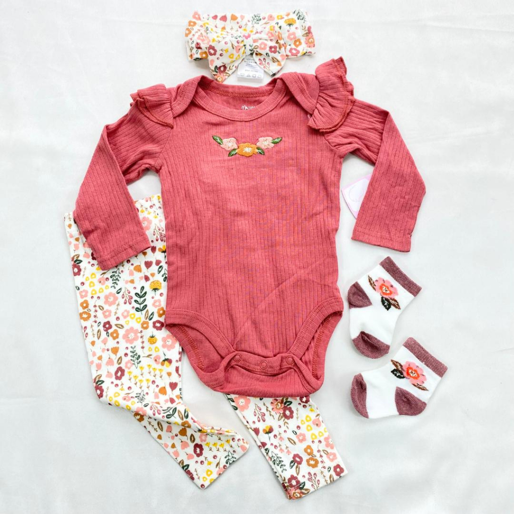 JUMPER SET 3in1 0-9 bulan import baju bayi perempuan setelan kaos kaki adem dan lembut premium ala korea