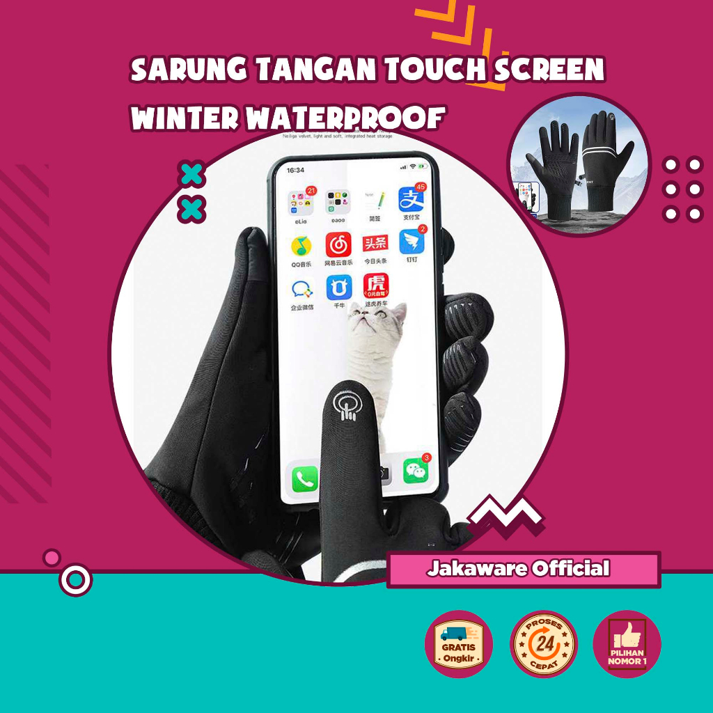 SARUNG TANGAN TOUCH SCREEN WINTER WATERPROOF CYCLING GLOVES PELINDUNG ANTI SLIP BIKE OLAHRAGA AKSESO