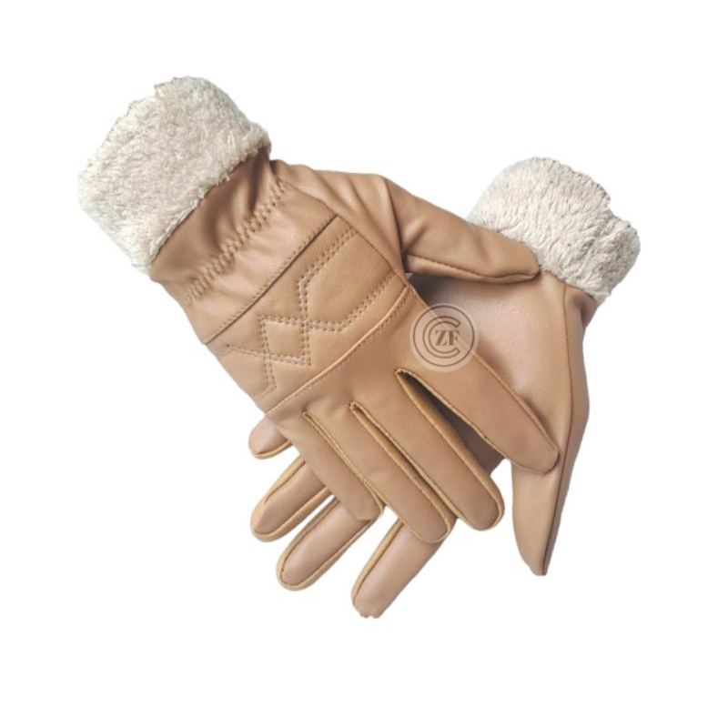 Sarung Tangan Kulit Full Jari Wanita/Sarung Tangan Musim Dingin/Sarung Tangan Kulit Sintetis Wanita/