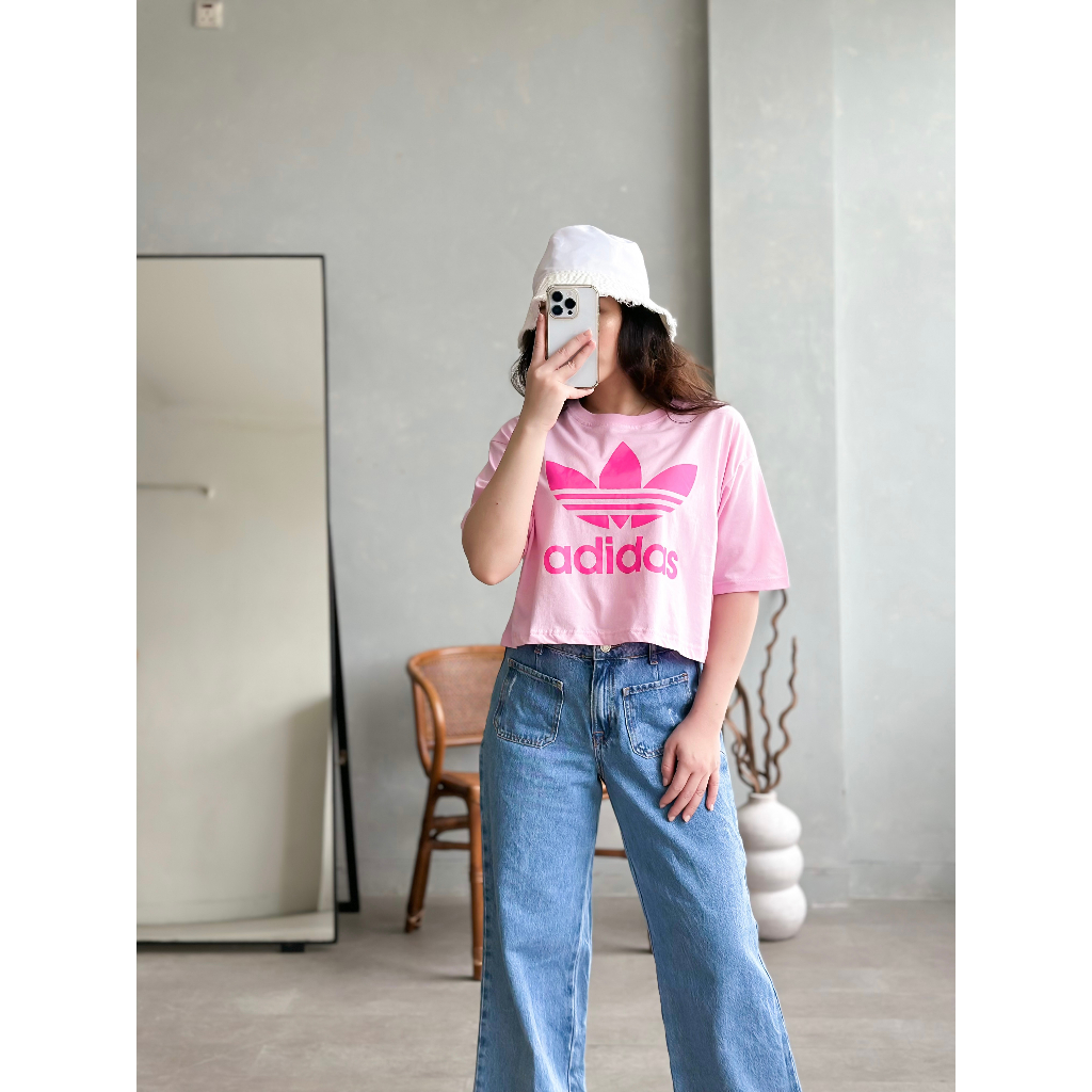 INFINITEE Kaos Croptop Wanita Lengan Pendek Warna Pink