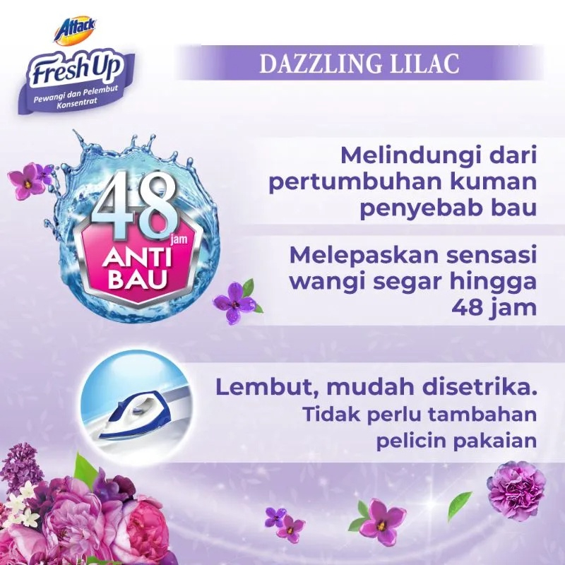 Attack Softener Fresh Up Pewangi Pelembut Pakaian Dazzling Lilac 900mL