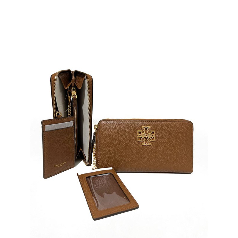 tory burch Britten Zip Continental Long Wallet Leather moose ghw + ID Tag Card