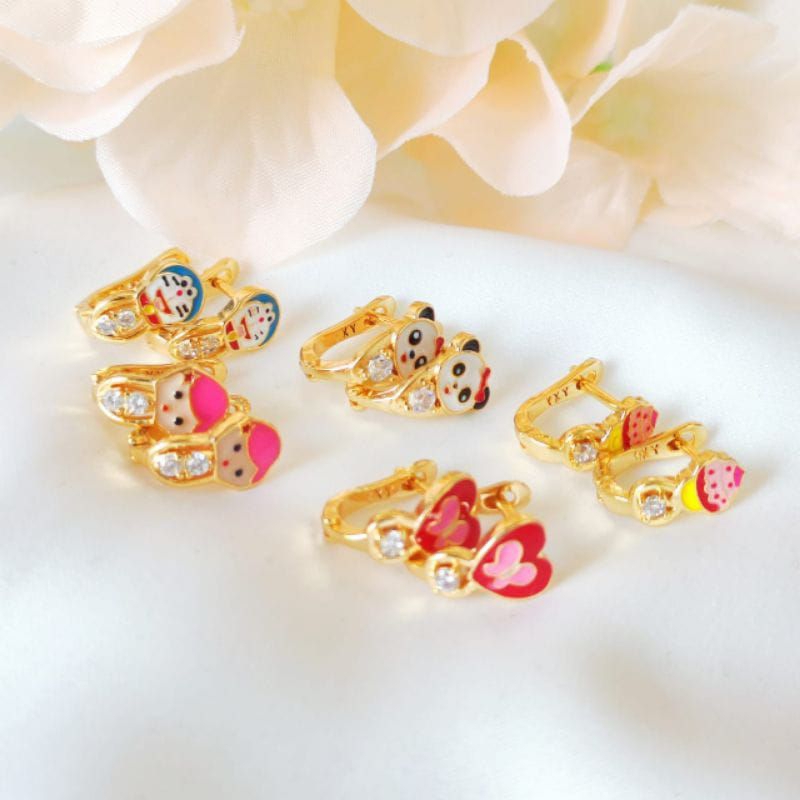 Anting Tusuk Cuping Anak Lapis Emas Anting Emas Karakter Lucu
