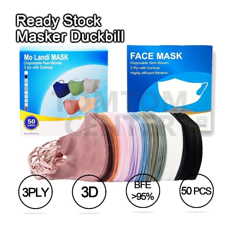 Masker Duckbil 3ply isi 50pcs hitam putih/MIX WARNA