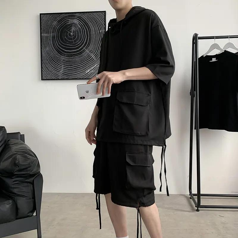 MISSCHA -  set pria atasan hoodie celana pendek laki laki pakaian impor lelaki