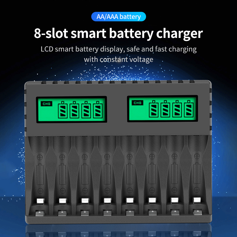 Charger Baterai 8 Slot AA AAA NiMh NiCd Fast Charging USB 1.2V - PJ8 - Black