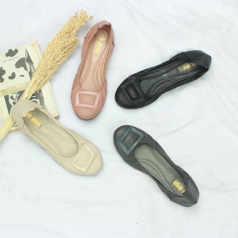 Sepatu Flatshoes Wanita Flat Shoes Sol Karet Roll AN09