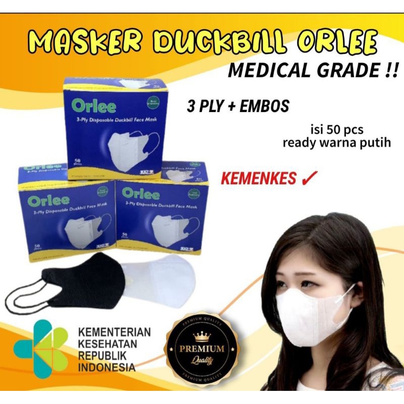 MASKER DUCKBILL ORLEE 3 PLY EMBOSS ISI 50 PCS/BOX