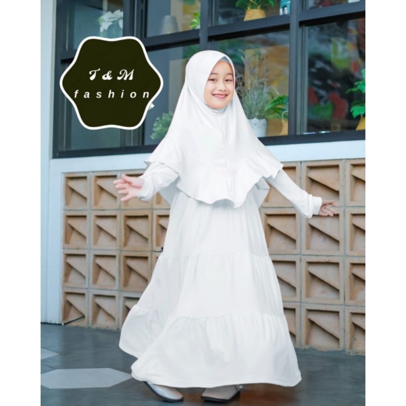 T &amp; M Gamis Anak Perempuan 4-8 Tahun Set Hijab Terbaru Bahan Super Adem Gamis Set Syari