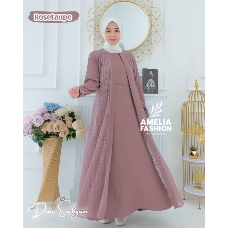 Sabyan dress cringkel mix brukat amelia//model terbaru best seller brend amelia fashion//