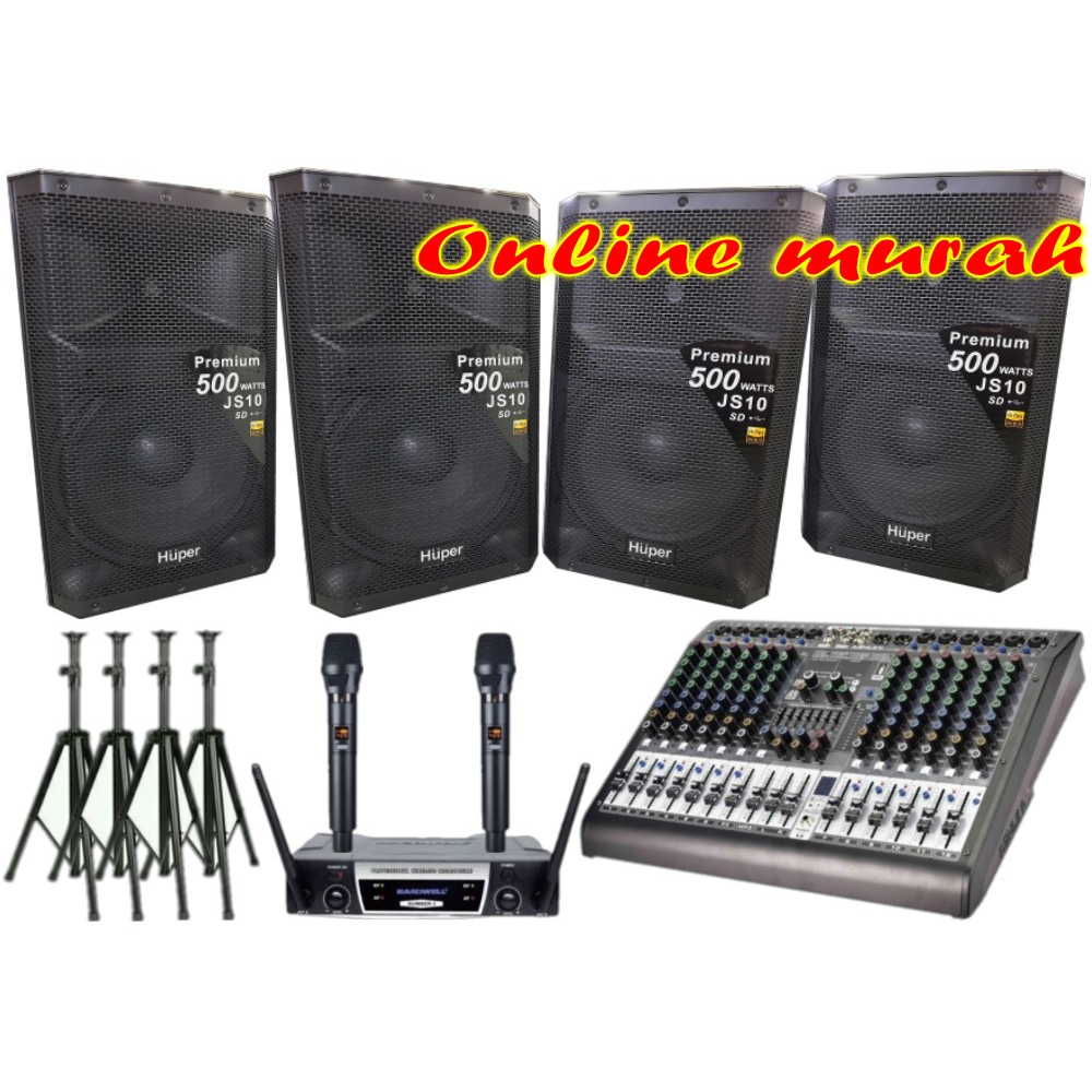 paket sound system huper js10 15 inch 4 buah mixer ashley 12 channel