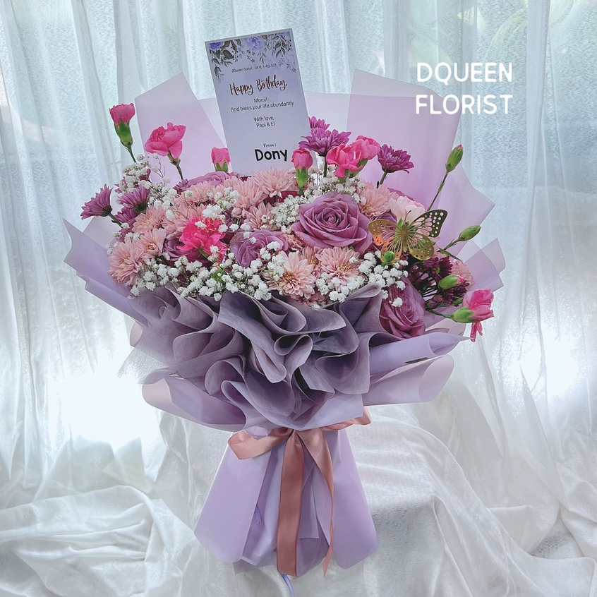 DQueen Florist Buket Bucket Bunga Ulang Tahun Wisuda Flower Bucket Bouqet Besar Mawar Merah Wedding Nikahan Rose Asli Segar Murah Anniversary