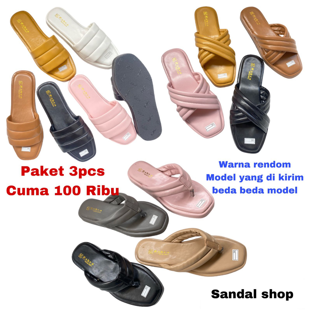 PROMO PAKET 3PCS SANDAL WANITA FLATROM BEDA-BEDA MODEL