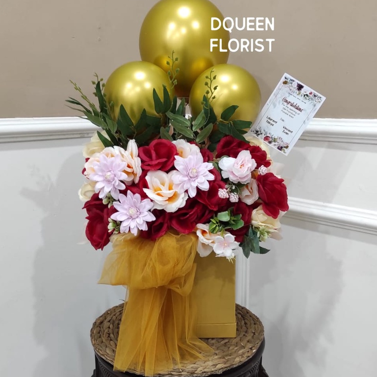 BUNGA BOX ARTIFICIAL FLOWER ULANG TAHUN BIRTHDAY BALON BUKET