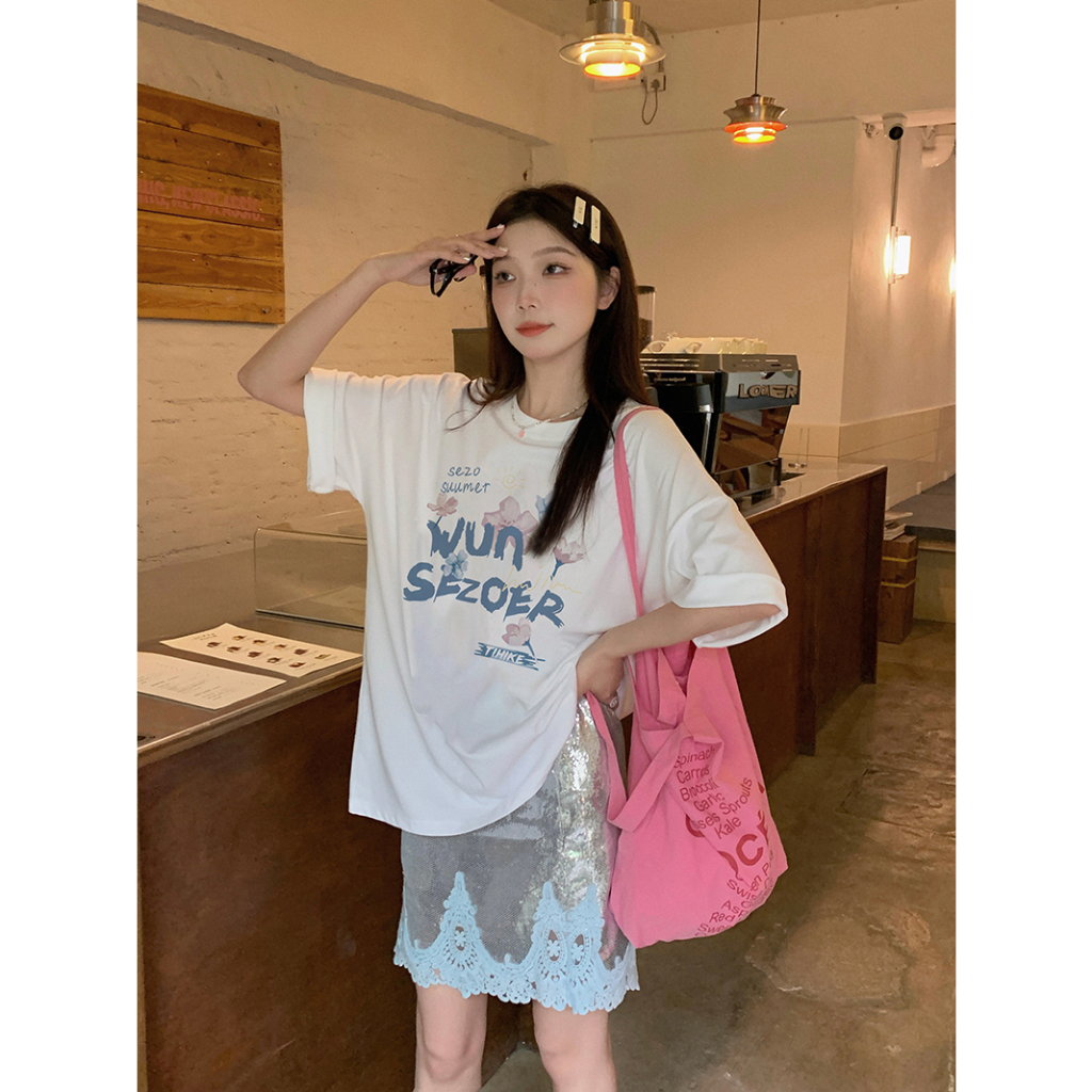 EUNII T-shirt Lengan Pendek Cartoon Sakura Korean Style/Kaos Atasan Wanita/Baju Kaus Oversize Wanita/Kaos Wanita