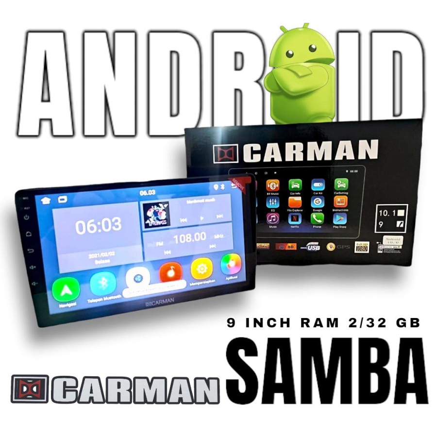 Head Unit Double din Carman Samba Android 9 10 Inch Ram 2GB+32GB